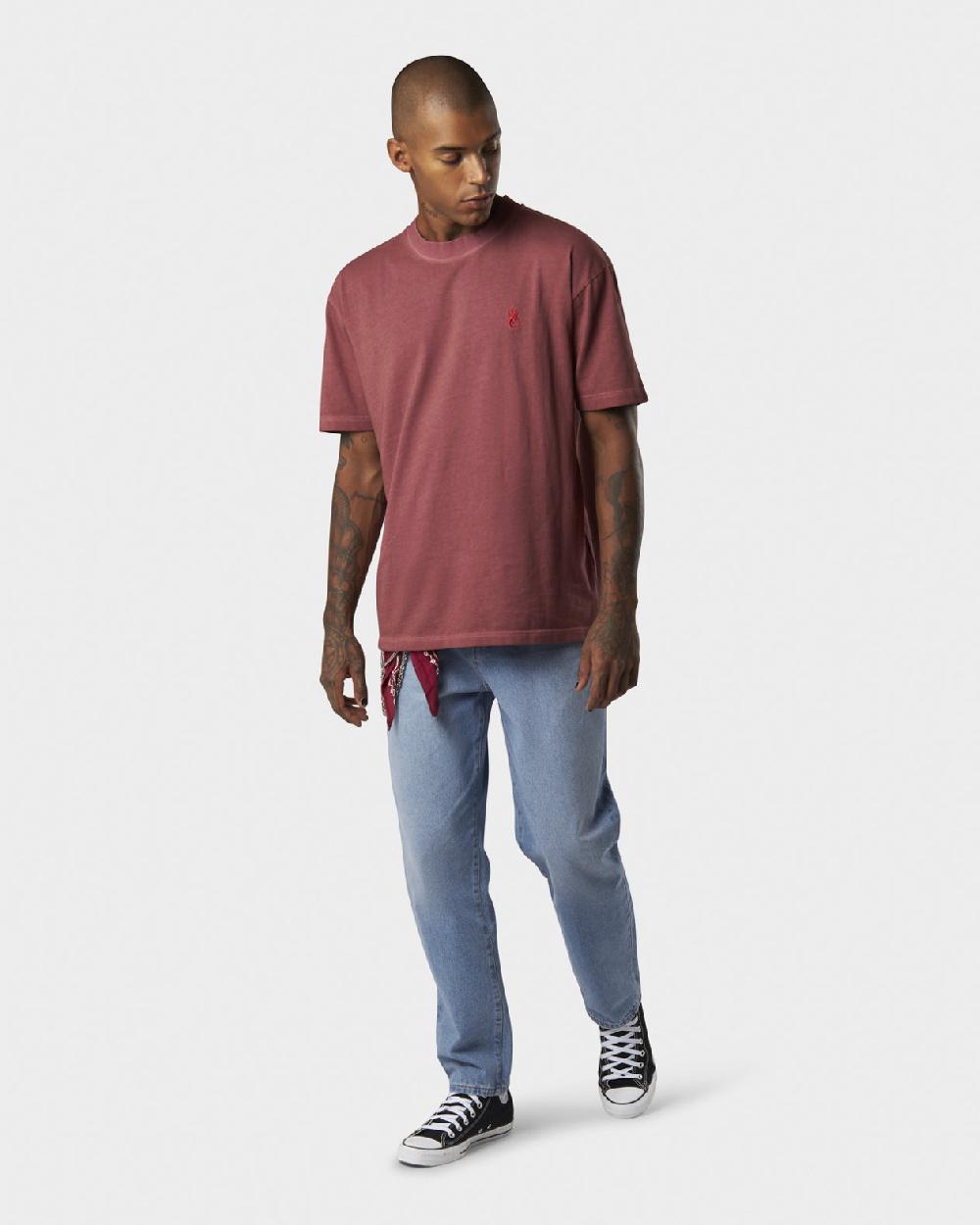 Vision Of Super RUST T-SHIRT WITH EMBROIDERED RED FLAME AND PRINTED LOGO