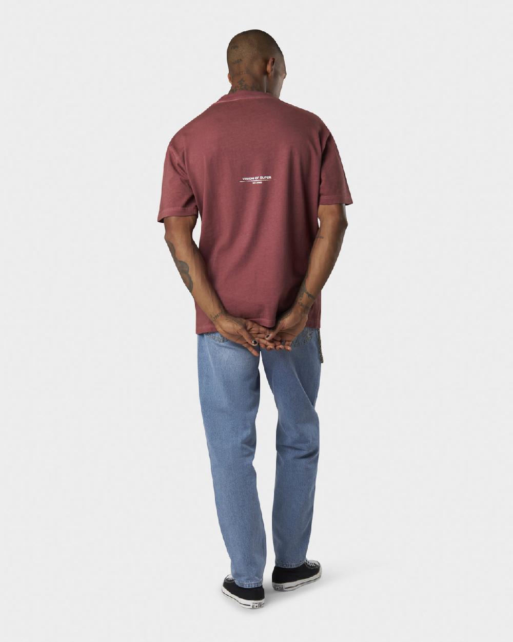 Vision Of Super RUST T-SHIRT WITH EMBROIDERED RED FLAME AND PRINTED LOGO