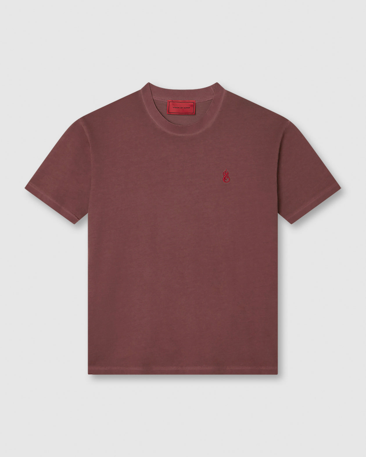 Vision Of Super RUST T-SHIRT WITH EMBROIDERED RED FLAME AND PRINTED LOGO