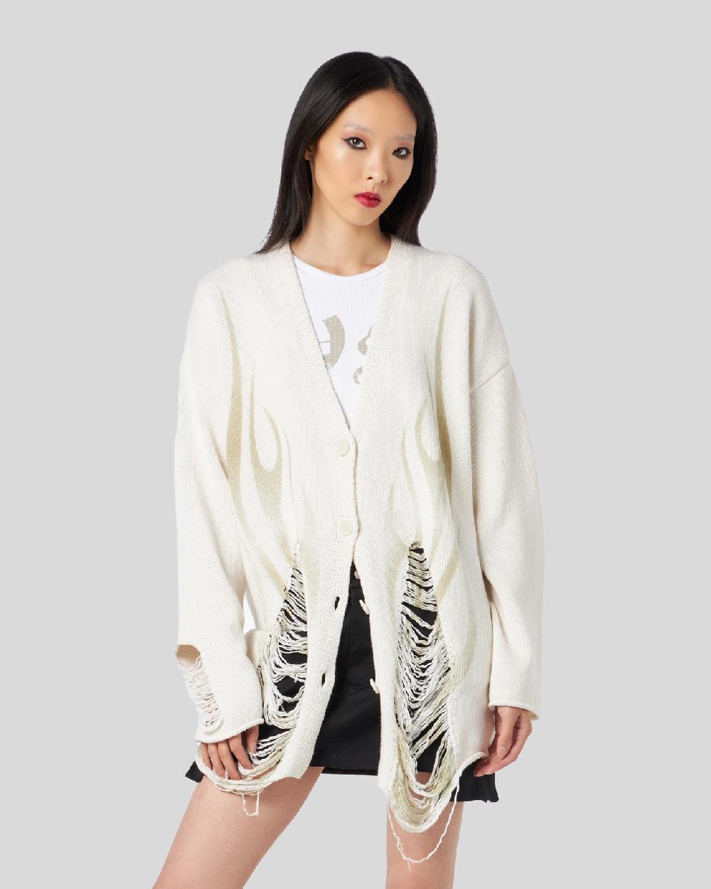 Vision Of Super SAND CARDIGAN WITH PRINTED TRIBAL FLAMES