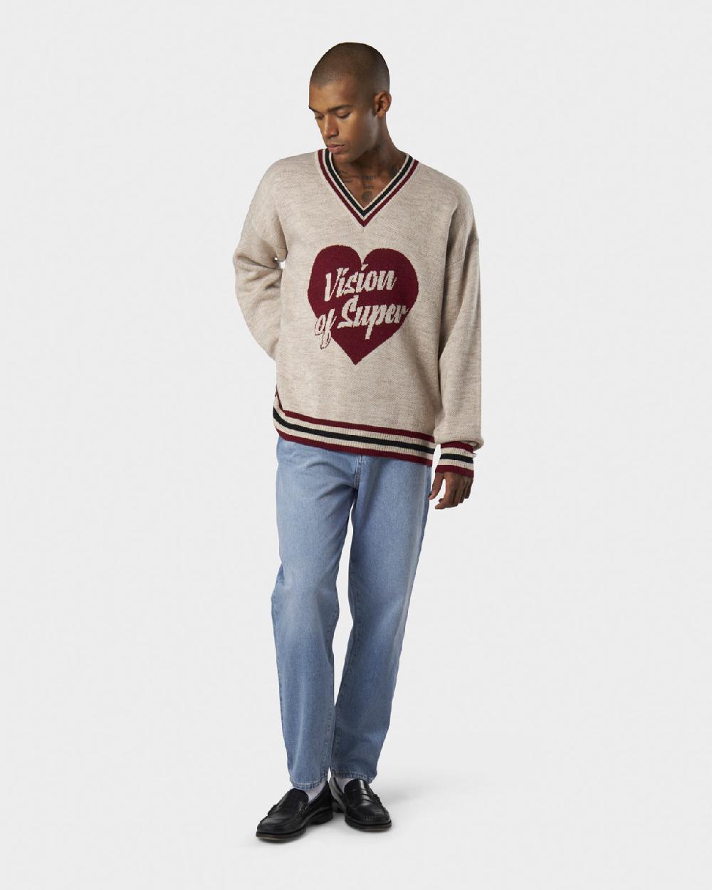 Vision Of Super SAND COLLEGE JUMPER WITH RED JACQUARD VOS HEART