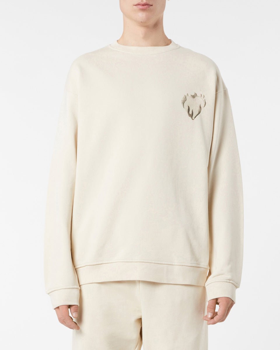 Vision Of Super SAND CREWNECK WITH EMBROIDERED FLAMING HEART