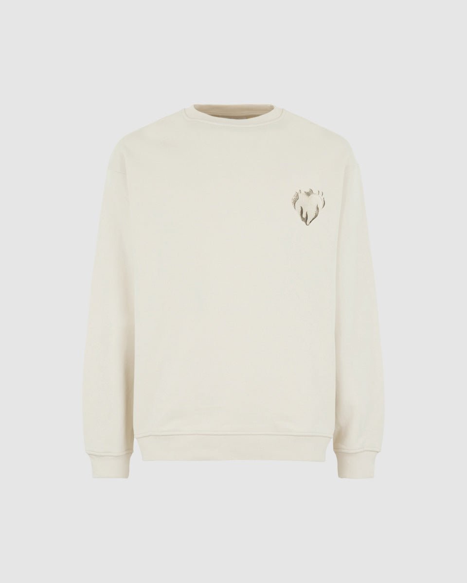 Vision Of Super SAND CREWNECK WITH EMBROIDERED FLAMING HEART