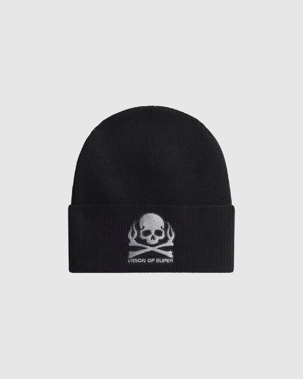 Vision Of Super BLACK BEANIE WITH SKULL PATCH