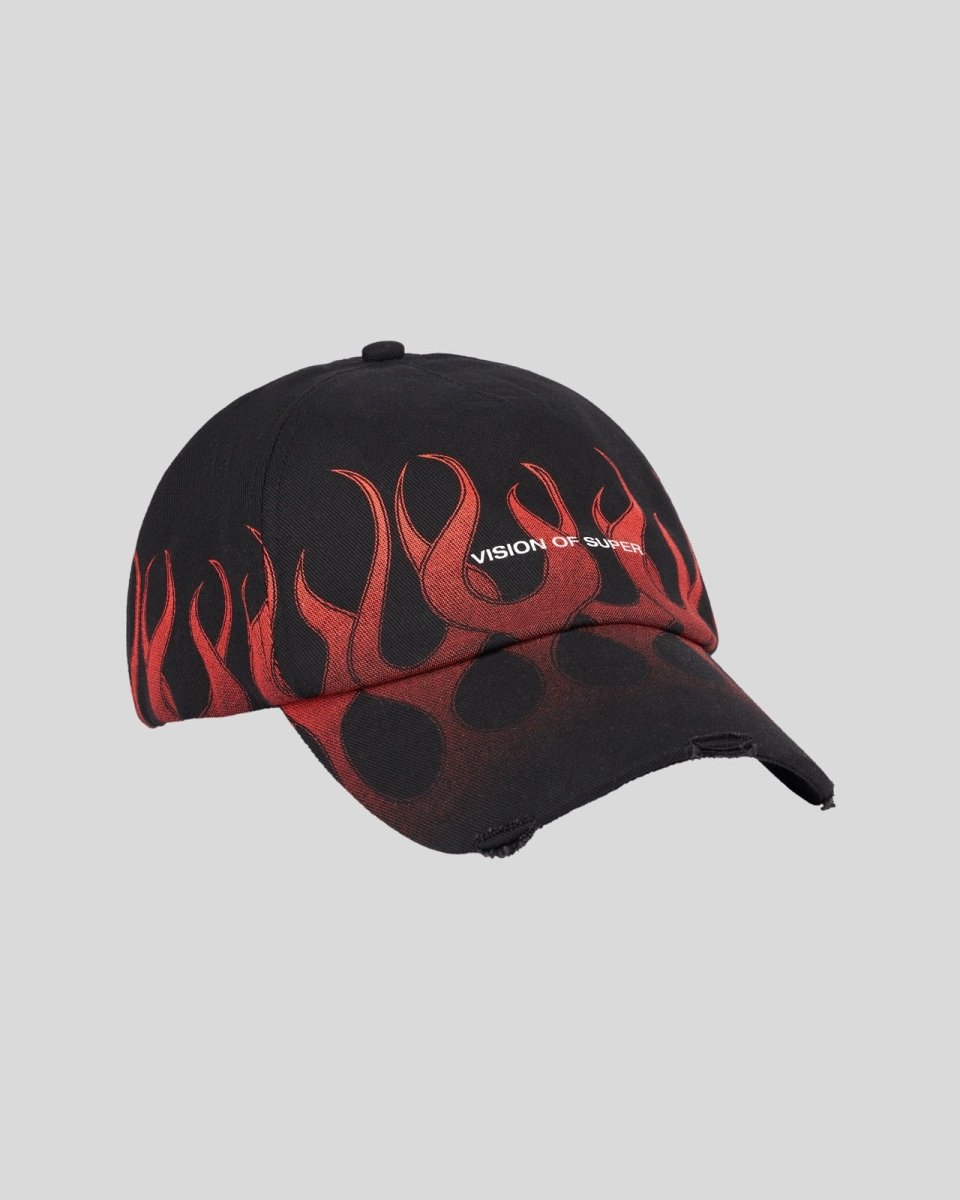 Vision Of Super BLACK CAP WITH RED FLAMES