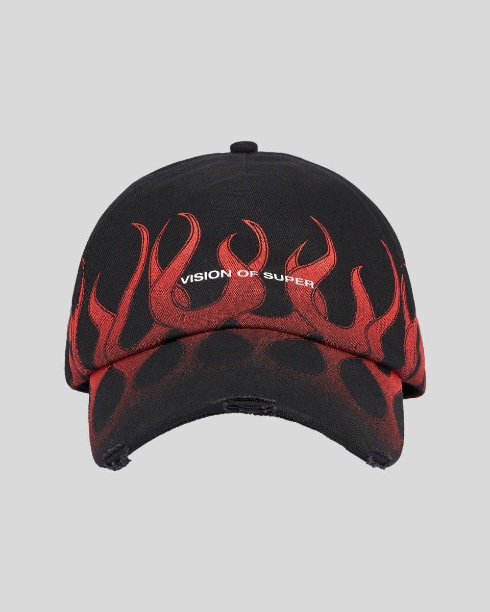 Vision Of Super BLACK CAP WITH RED FLAMES