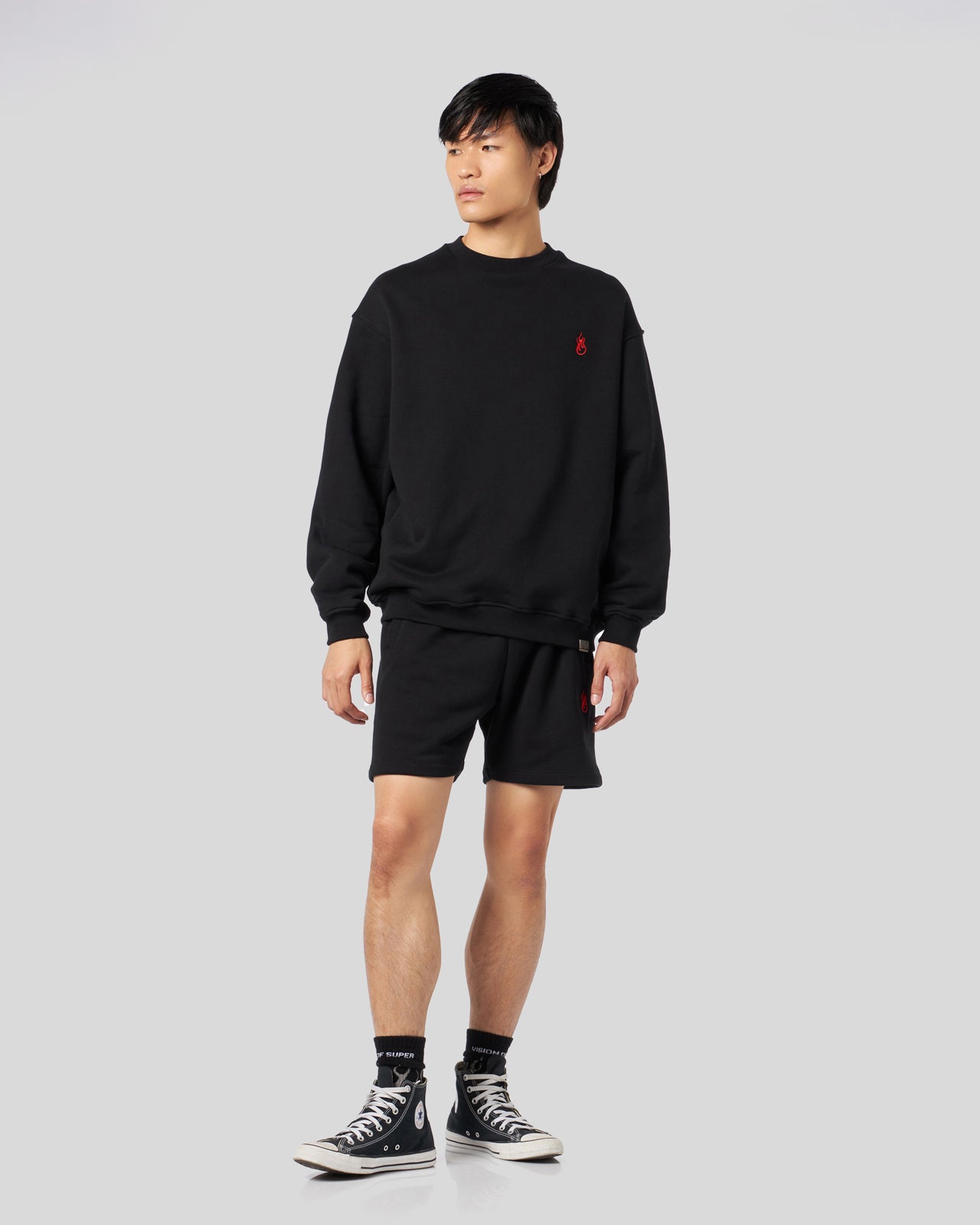 Vision Of Super BLACK CREWNECK WITH FLAMES LOGO