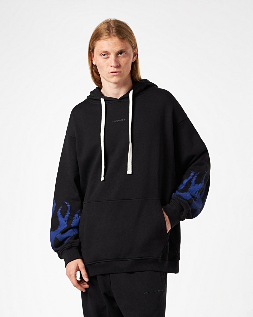 Vision Of Super BLACK HOODIE WITH BLUE FLAMES