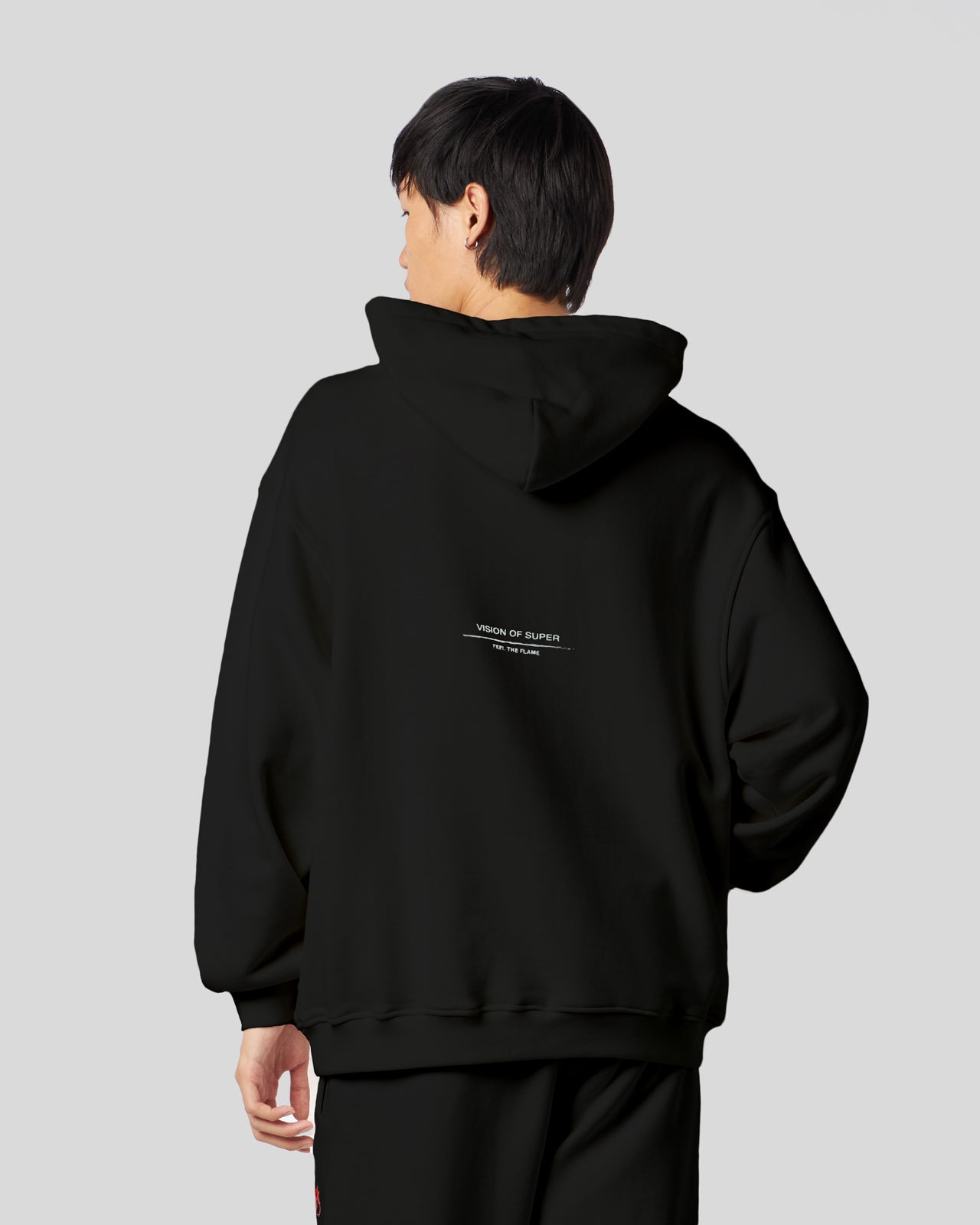 Vision Of Super BLACK HOODIE WITH FLAMES LOGO
