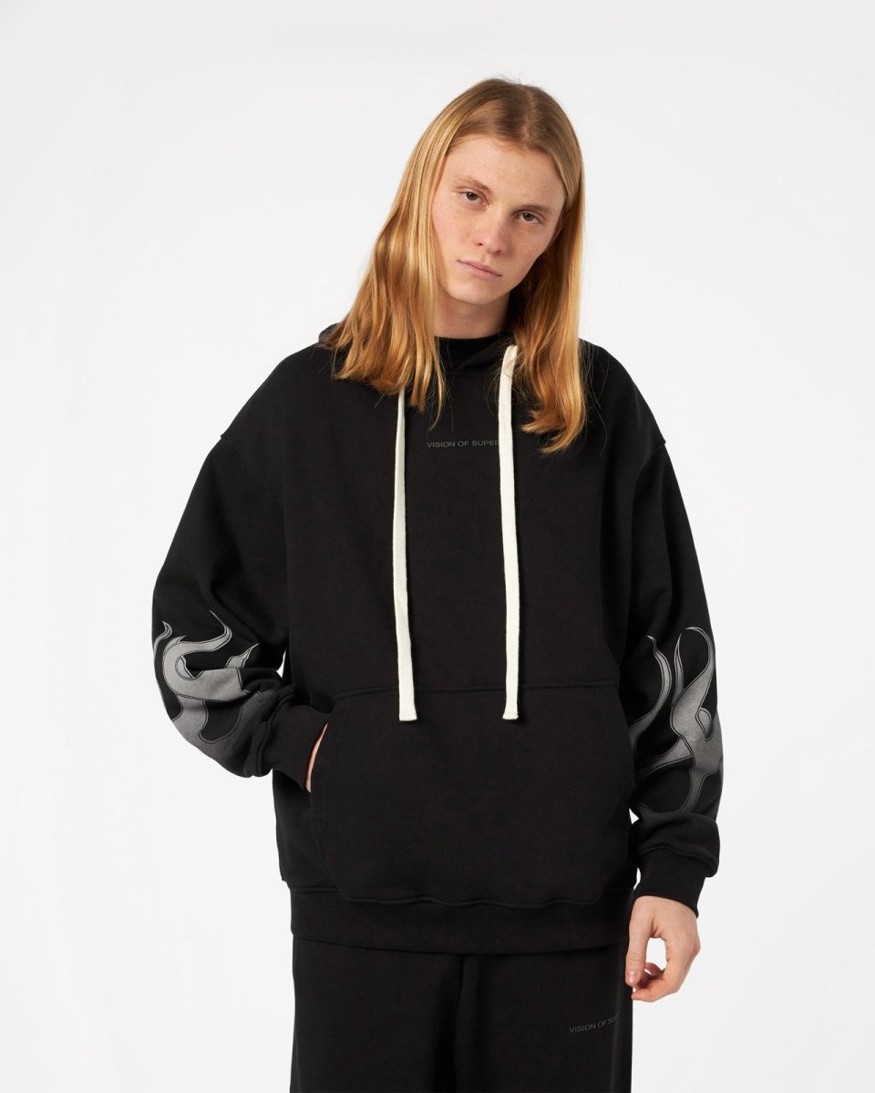 Vision Of Super BLACK HOODIE WITH GREY FLAMES