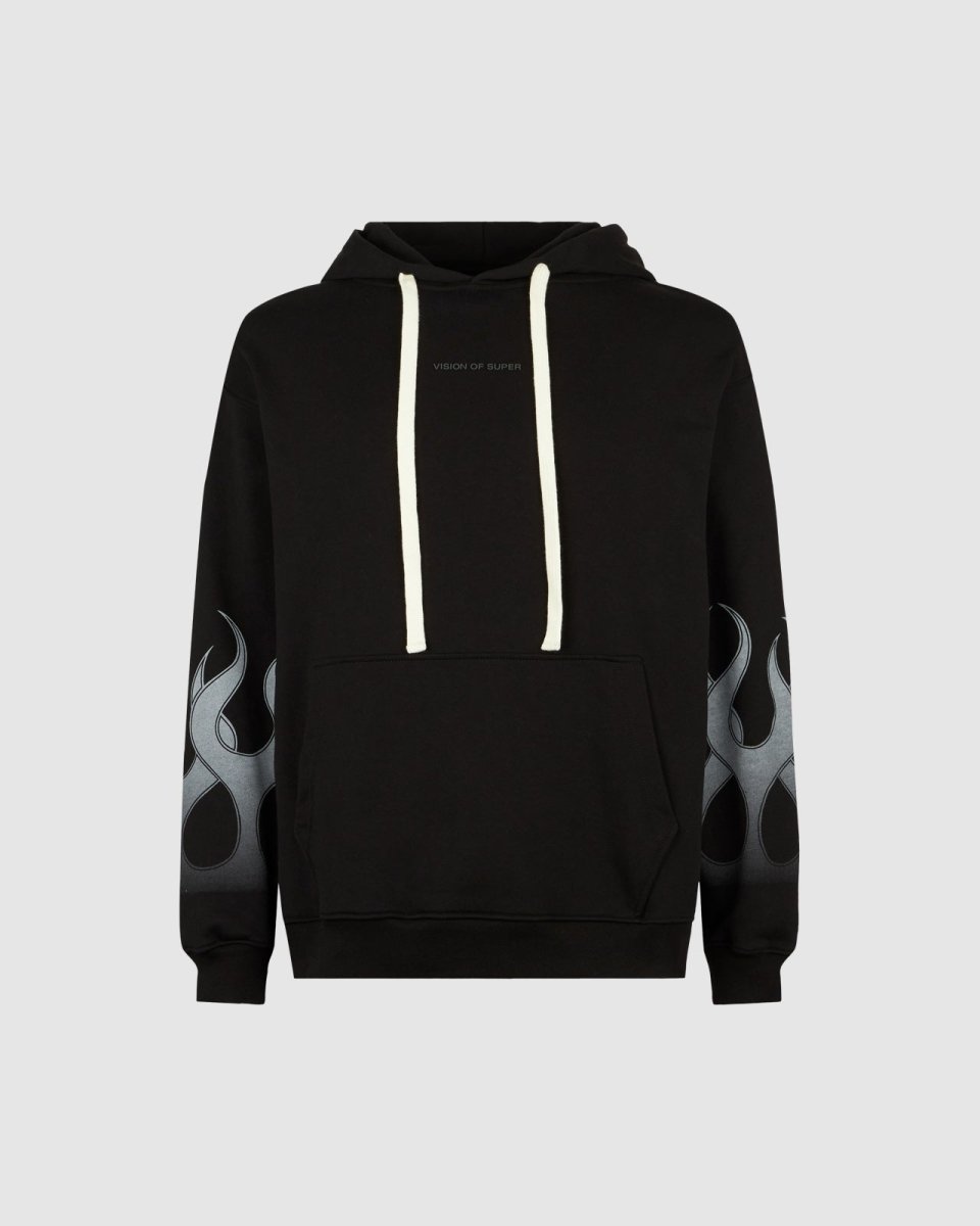 Vision Of Super BLACK HOODIE WITH GREY FLAMES