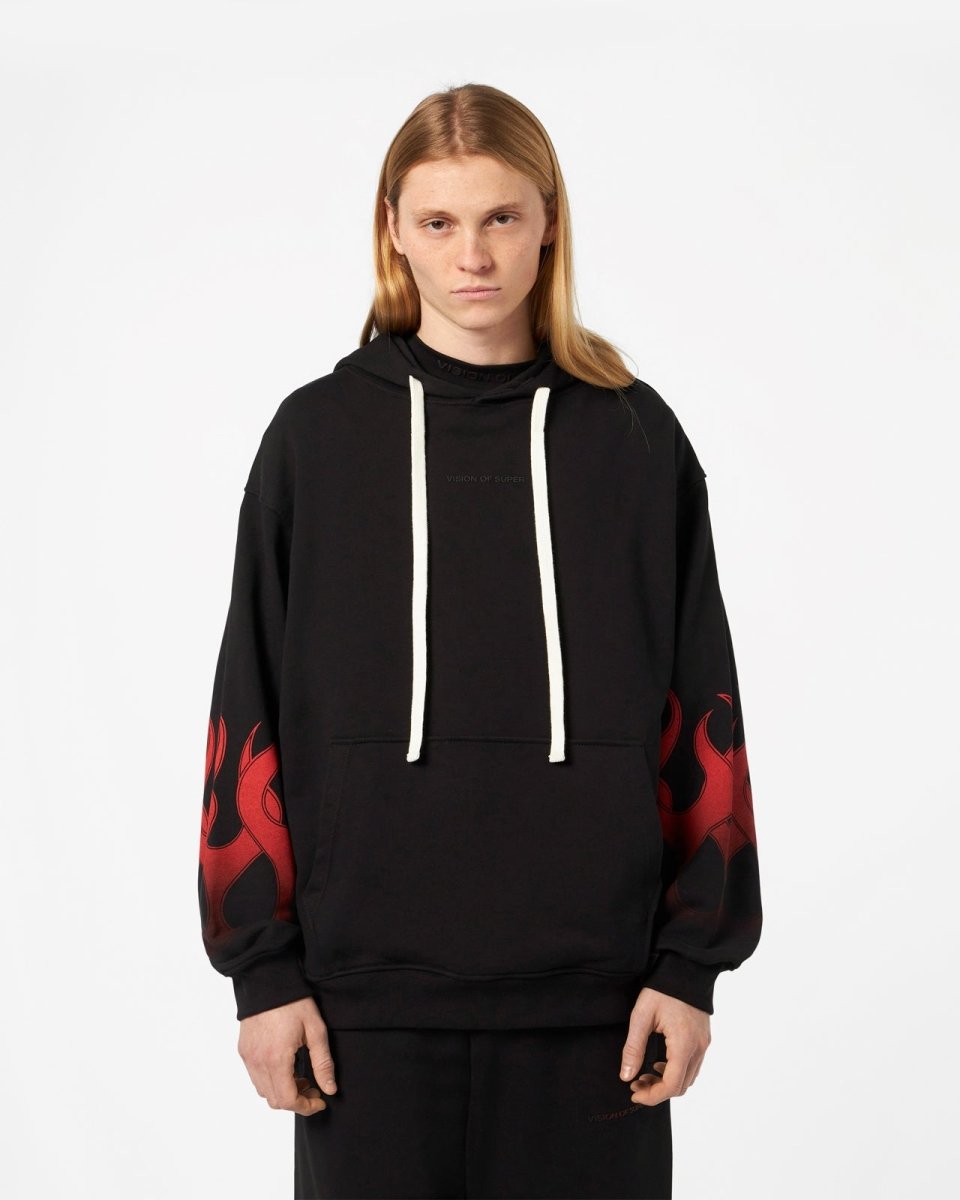Vision Of Super BLACK HOODIE WITH RED FLAMES