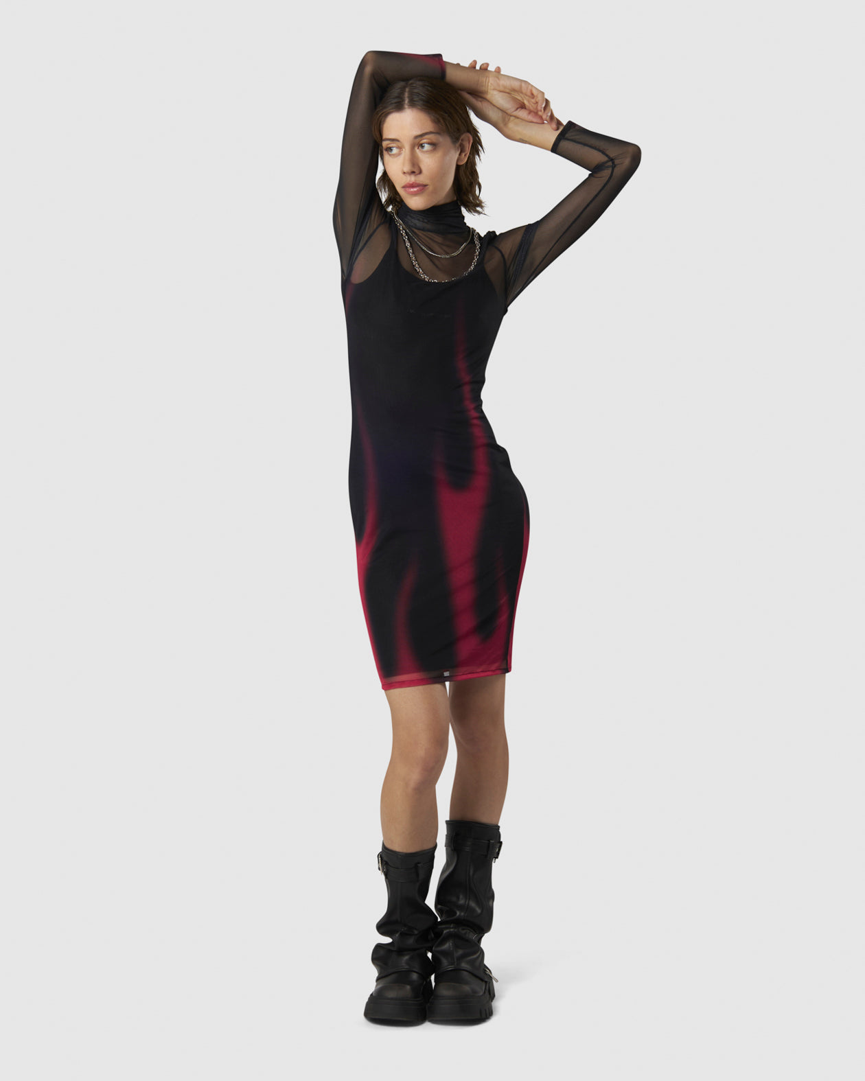 Vision Of Super BLACK MIDI DRESS WITH PINK FLAMES