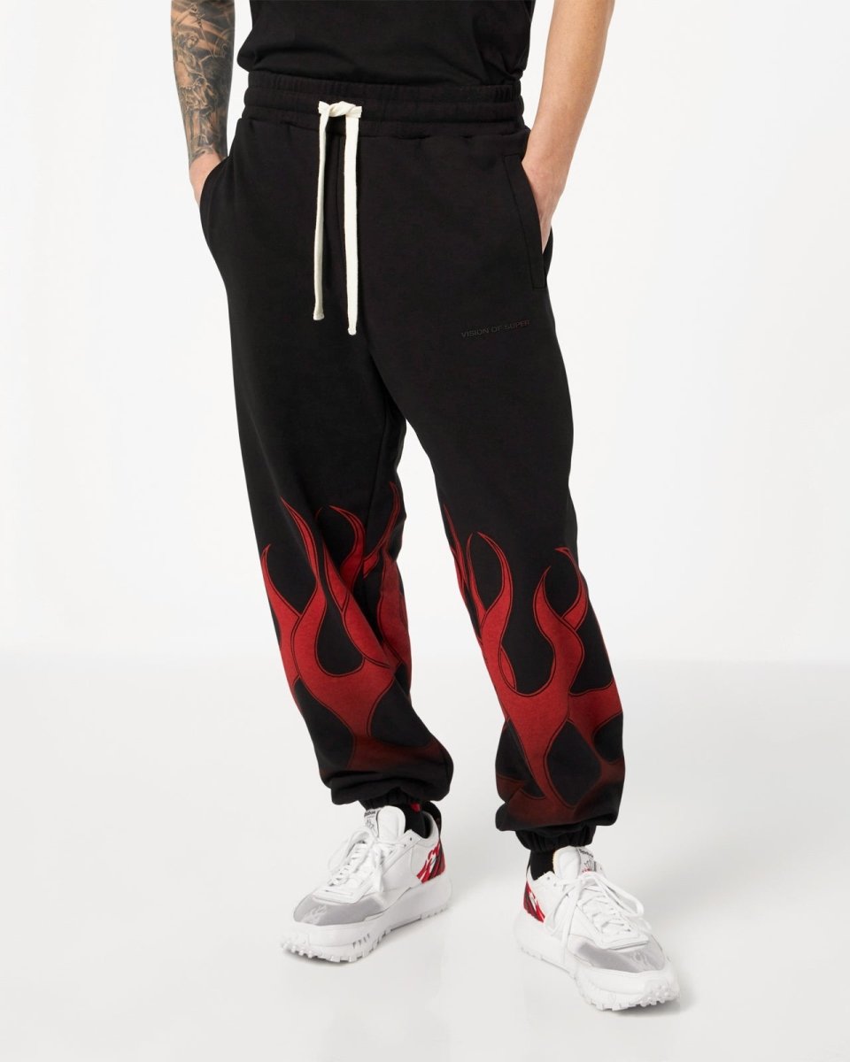 Vision Of Super BLACK PANTS WITH RED FLAMES