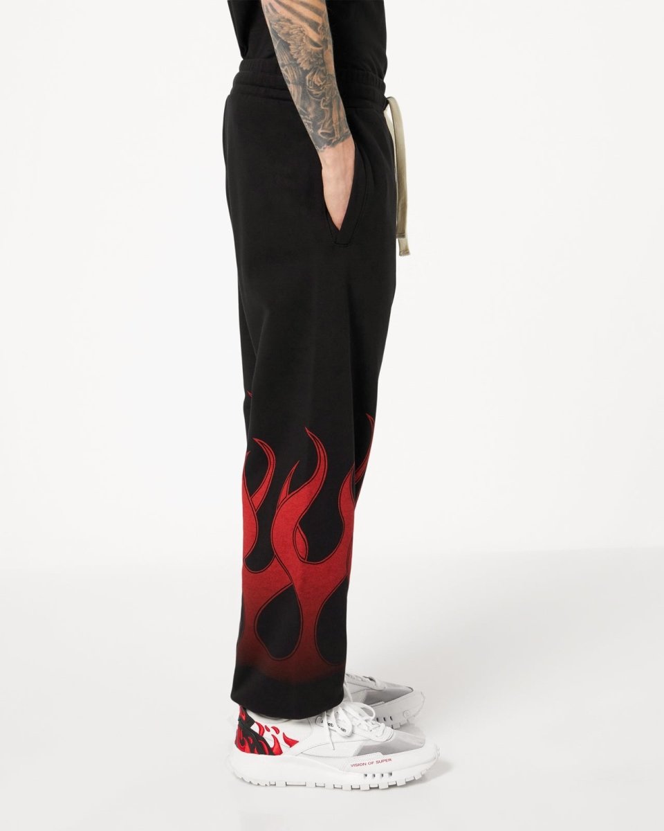 Vision Of Super BLACK PANTS WITH RED FLAMES