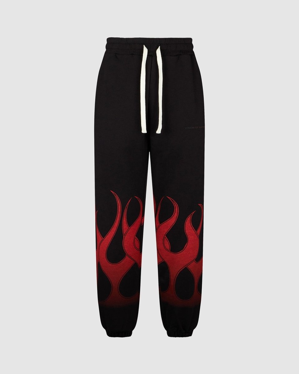 Vision Of Super BLACK PANTS WITH RED FLAMES