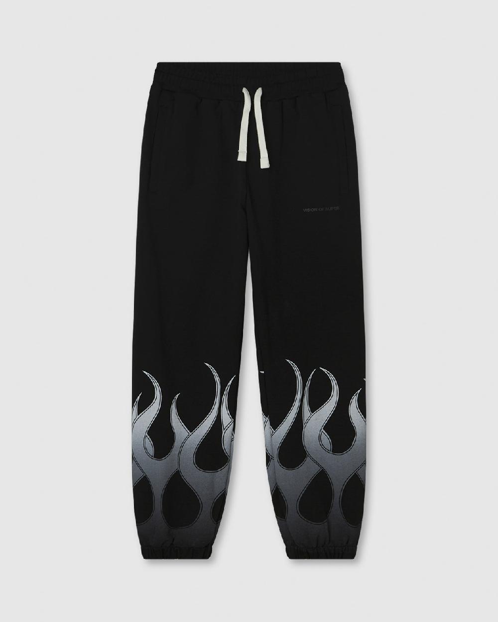 Vision Of Super BLACK PANTS WITH WHITE FLAMES