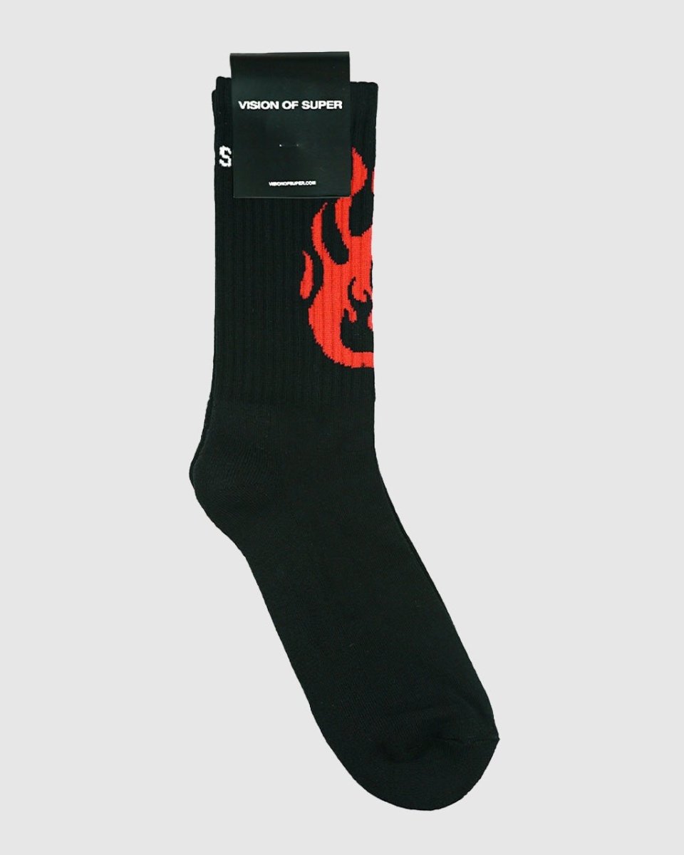 Vision Of Super BLACK SOCKS WHIT RED FIRE LOGO