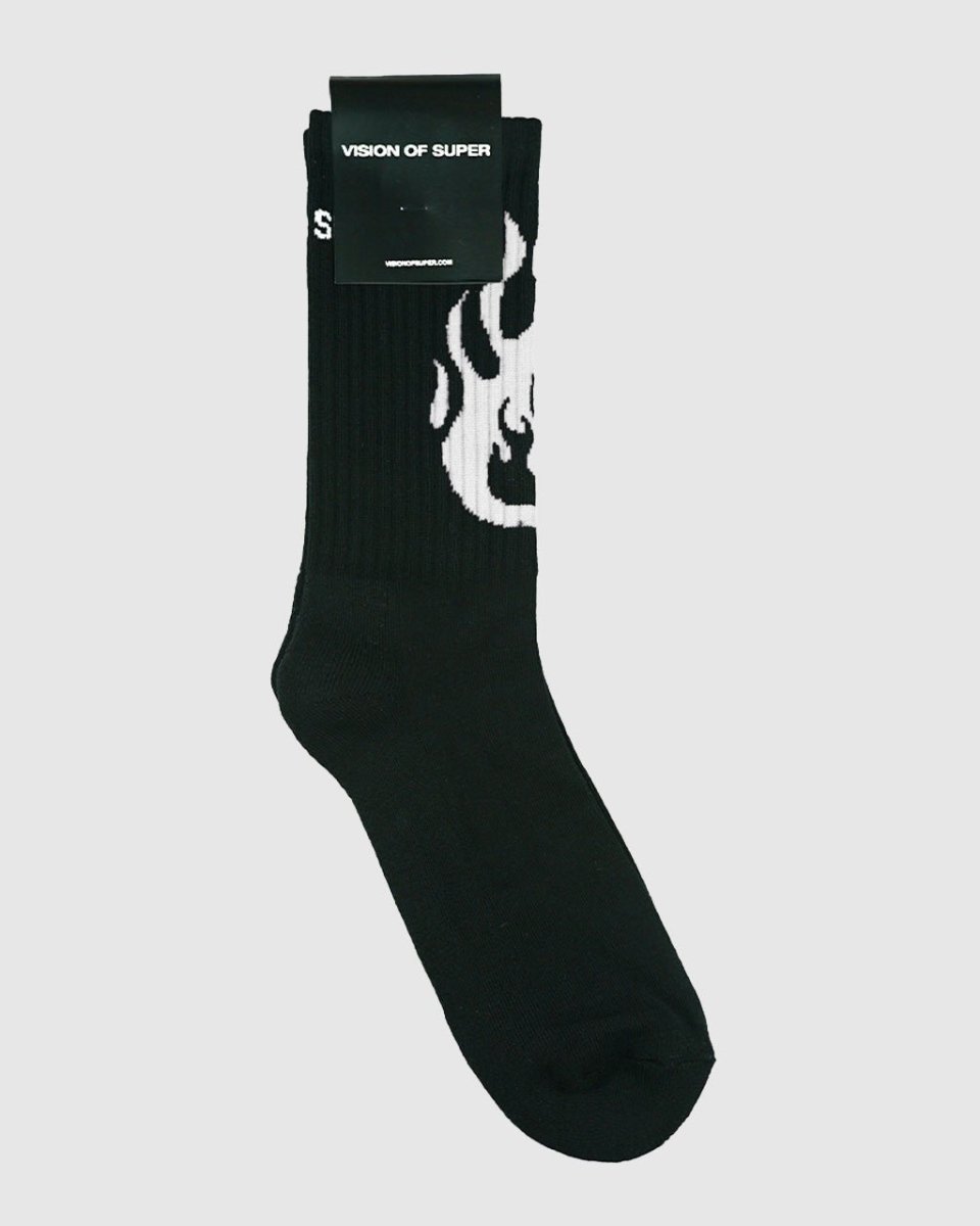 Vision Of Super BLACK SOCKS WITH WHITE FIRE LOGO