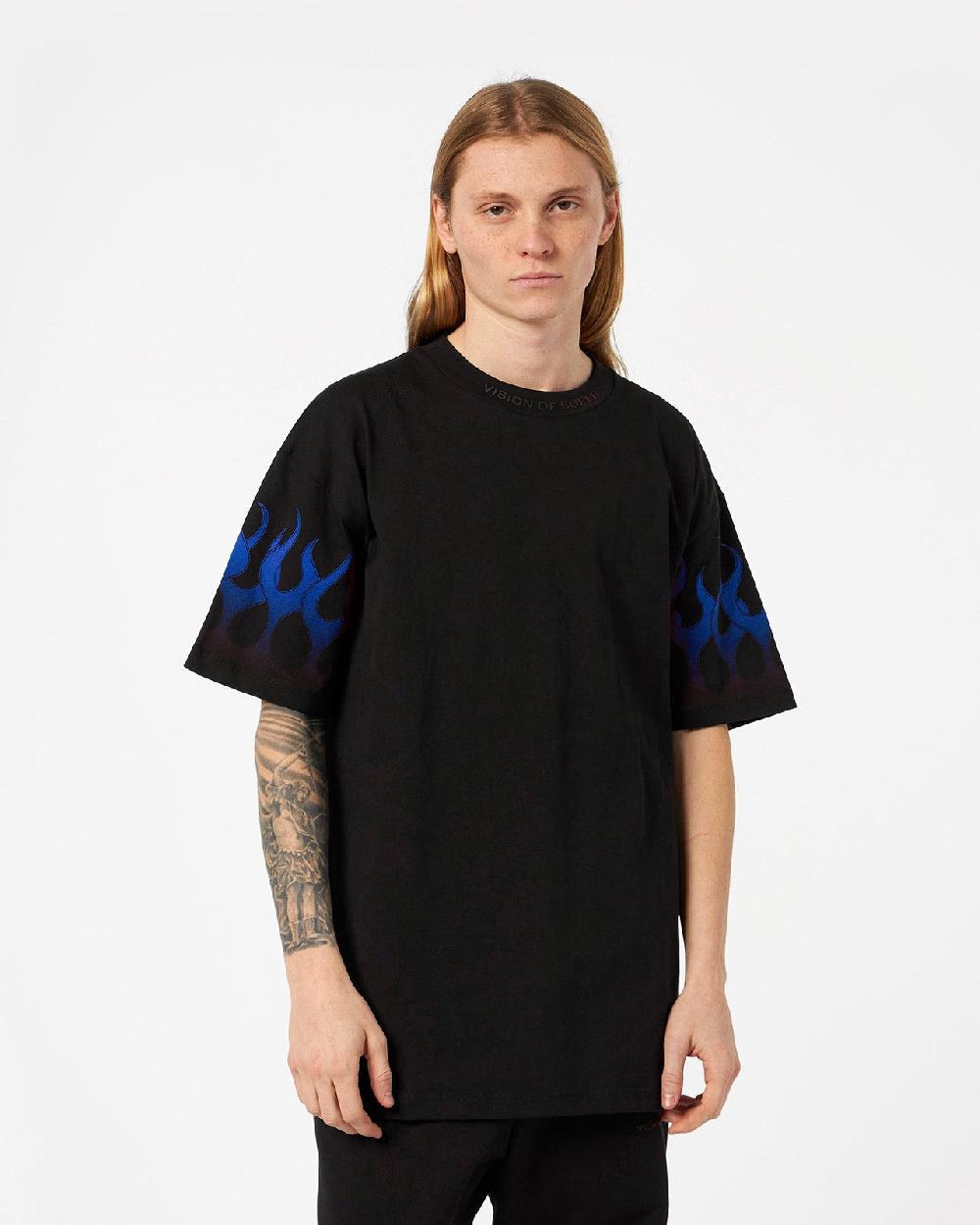 Vision Of Super BLACK T-SHIRT WITH BLUE FLAMES