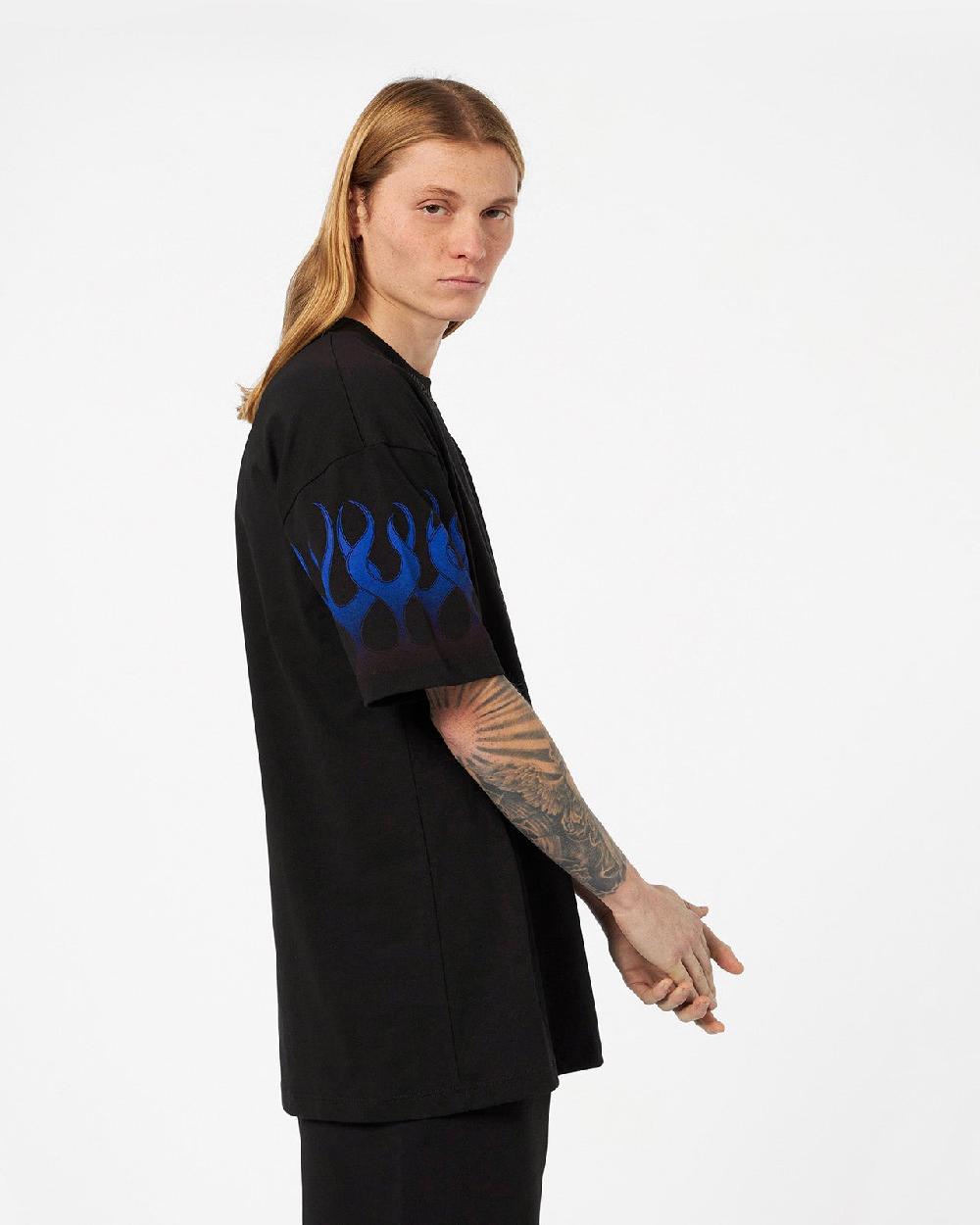 Vision Of Super BLACK T-SHIRT WITH BLUE FLAMES