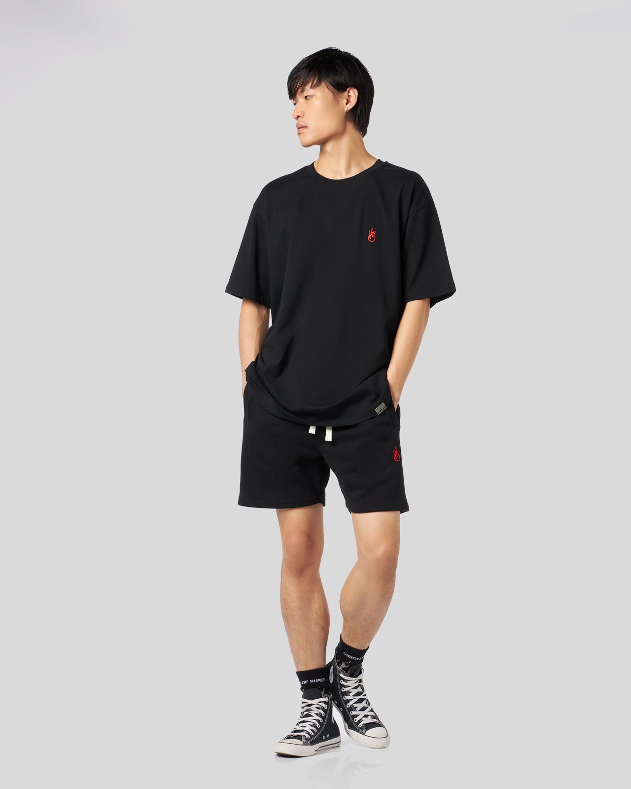 Vision Of Super BLACK T-SHIRT WITH FLAMES LOGO