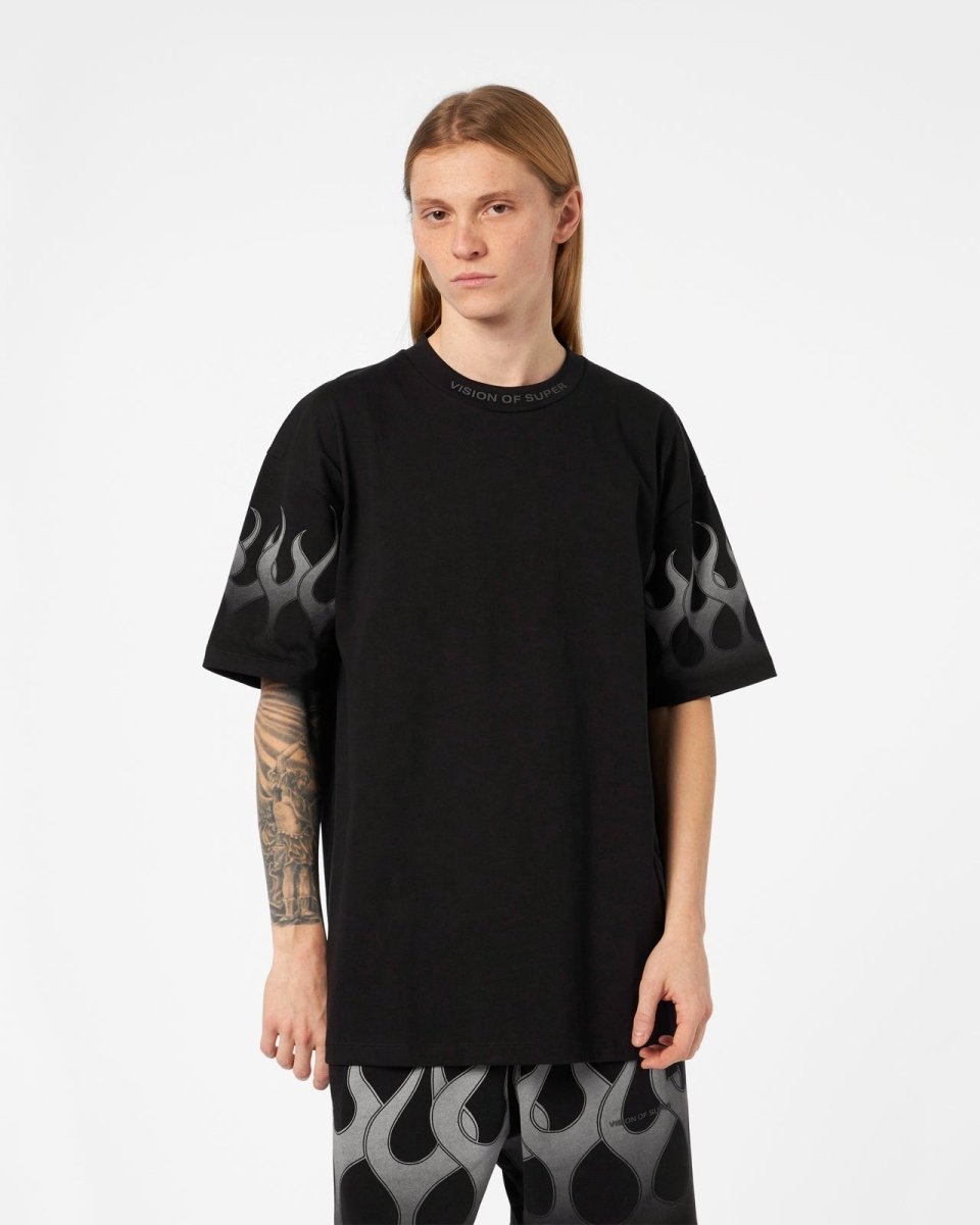 Vision Of Super BLACK T-SHIRT WITH GREY FLAMES