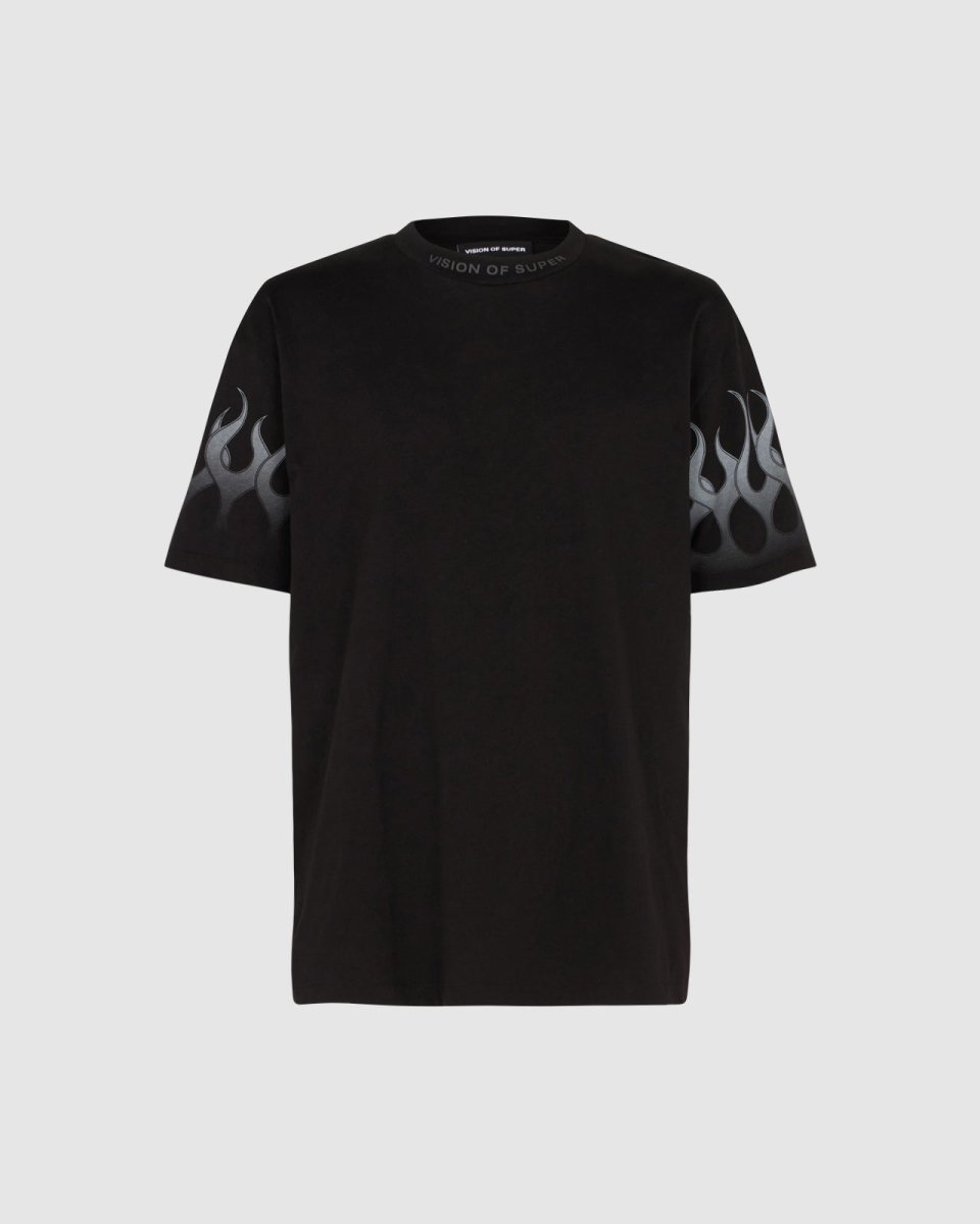 Vision Of Super BLACK T-SHIRT WITH GREY FLAMES