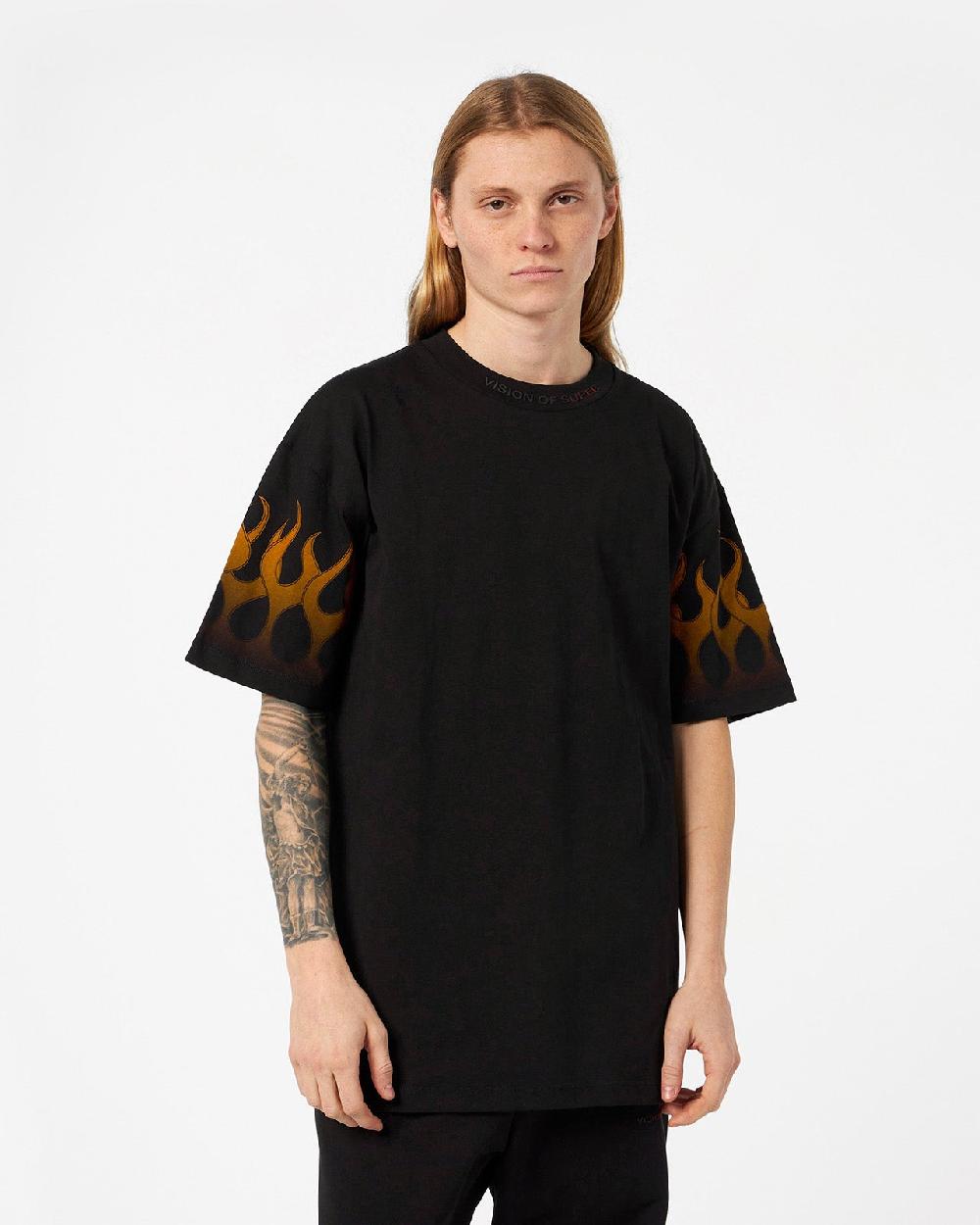Vision Of Super BLACK T-SHIRT WITH ORANGE FLAMES