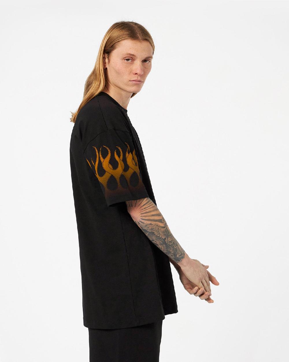 Vision Of Super BLACK T-SHIRT WITH ORANGE FLAMES