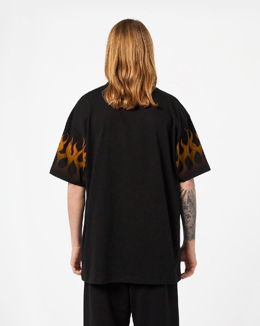 Vision Of Super BLACK T-SHIRT WITH ORANGE FLAMES