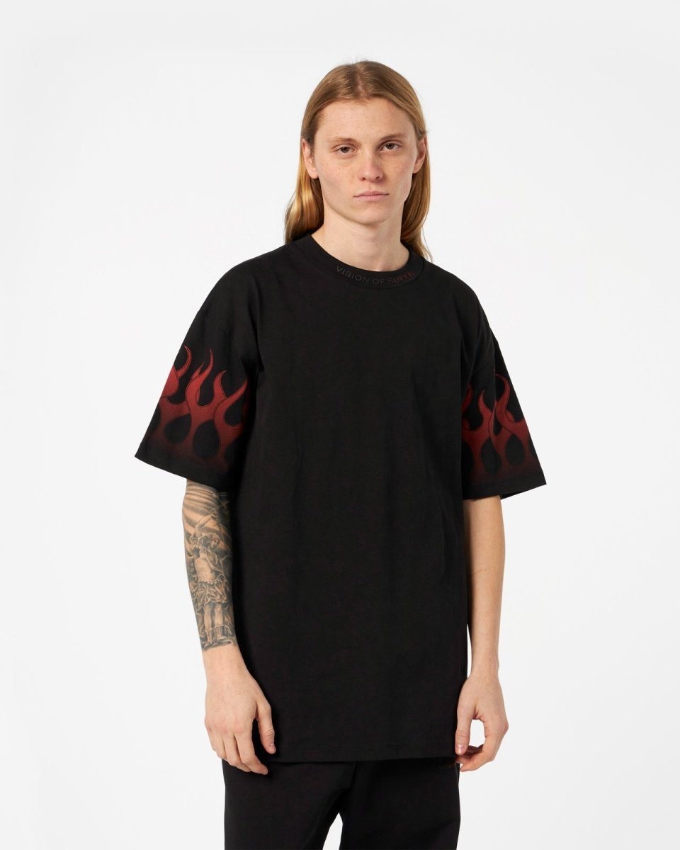 Vision Of Super BLACK T-SHIRT WITH RED FLAMES