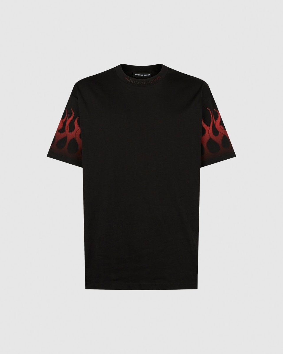 Vision Of Super BLACK T-SHIRT WITH RED FLAMES