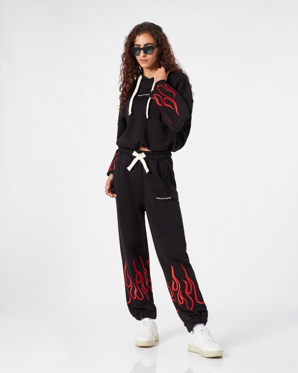 Vision Of Super BLACK WOMAN PANTS WITH RED FLAMES
