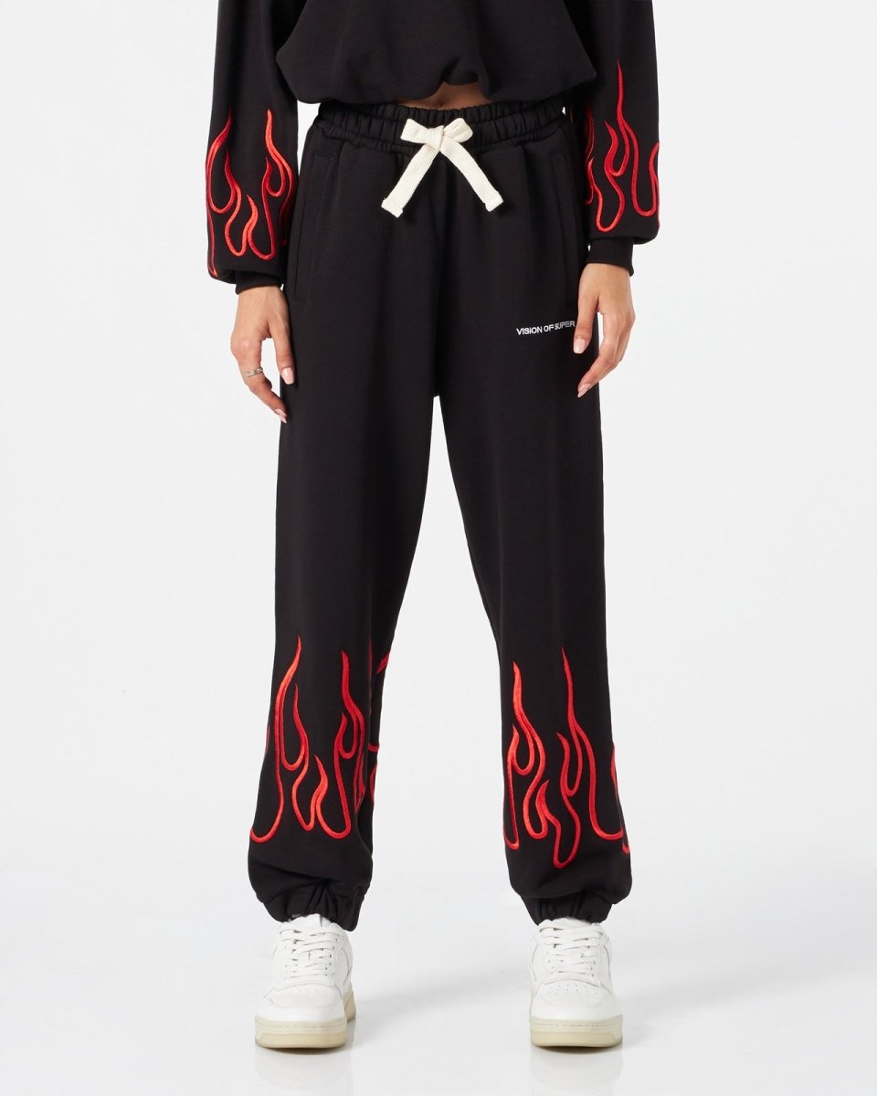 Vision Of Super BLACK WOMAN PANTS WITH RED FLAMES