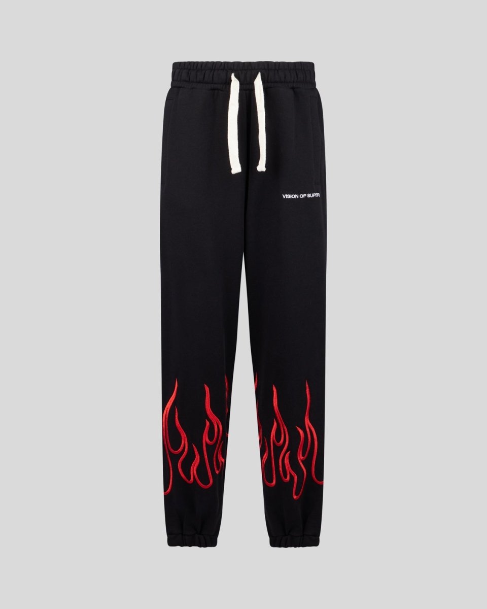 Vision Of Super BLACK WOMAN PANTS WITH RED FLAMES