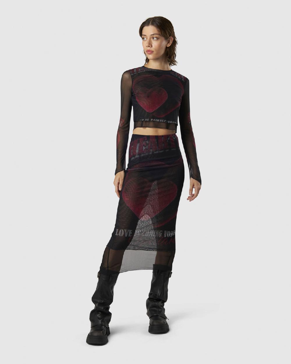 Vision Of Super MIDI SKIRT WITH VELVET HEART PRINT