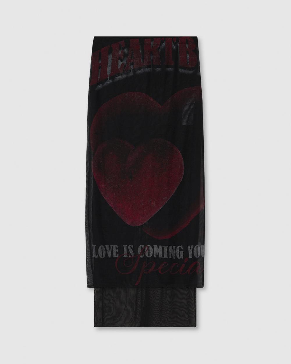 Vision Of Super MIDI SKIRT WITH VELVET HEART PRINT