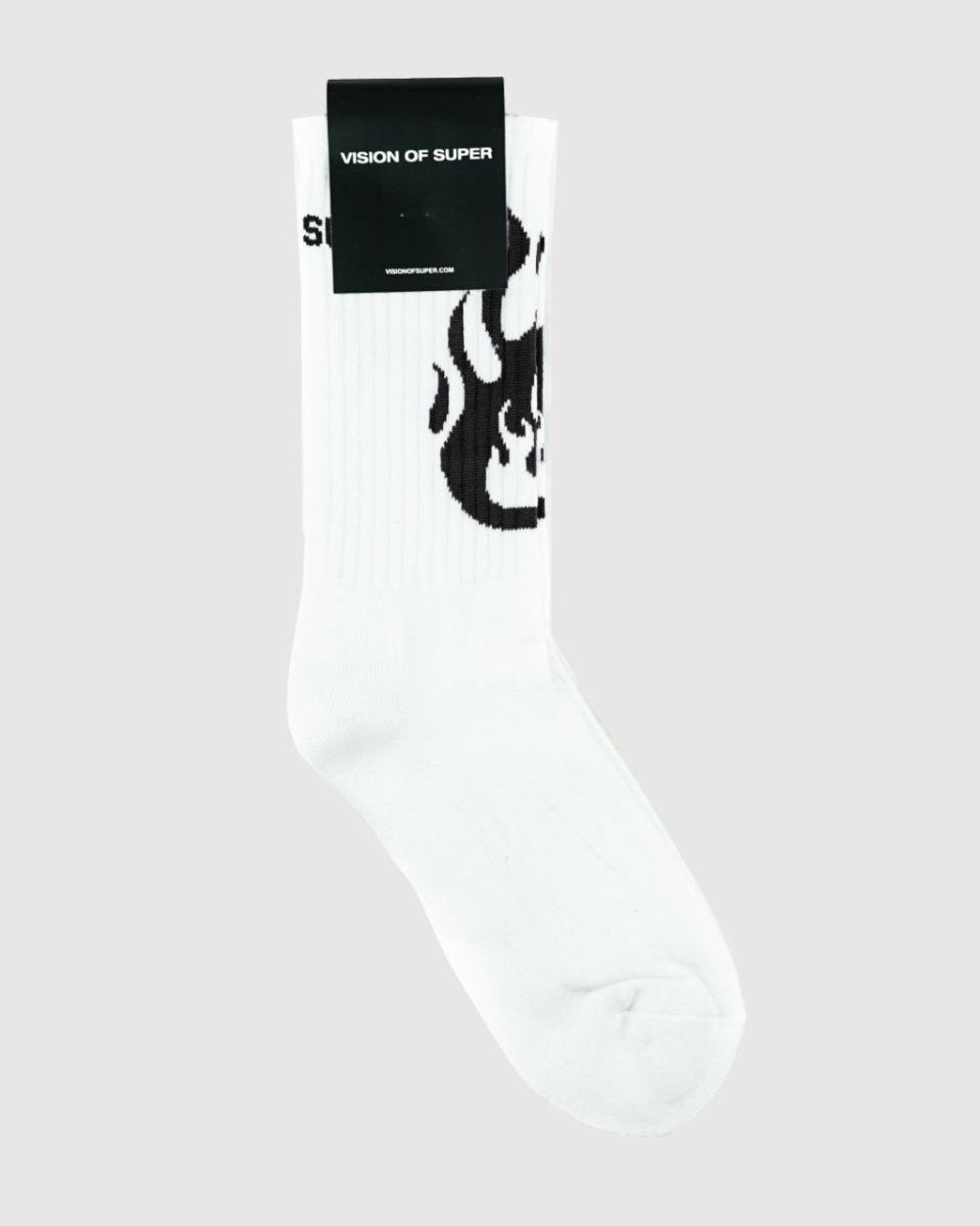 Vision Of Super WHITE SOCKS WITH BLACK FIRE LOGO