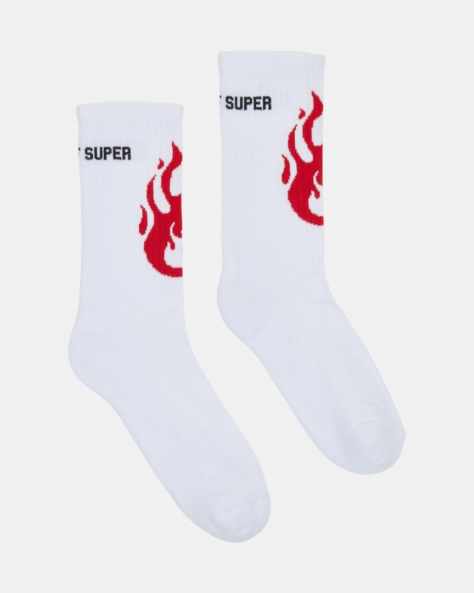 Vision Of Super WHITE SOCKS WITH RED FLAMES