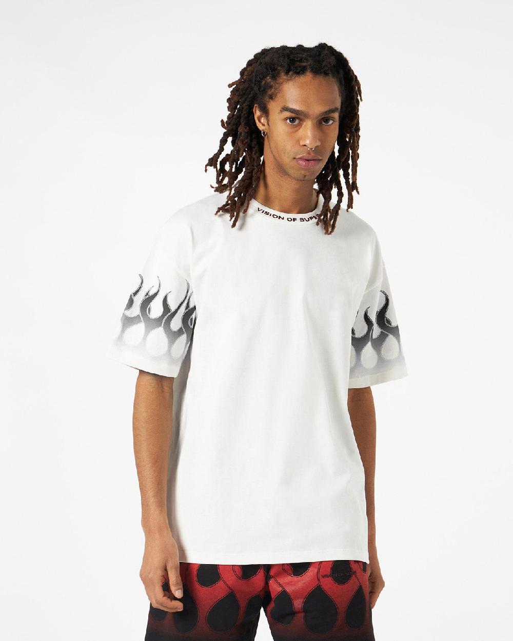 Vision Of Super WHITE T-SHIRT WITH BLACK FLAMES
