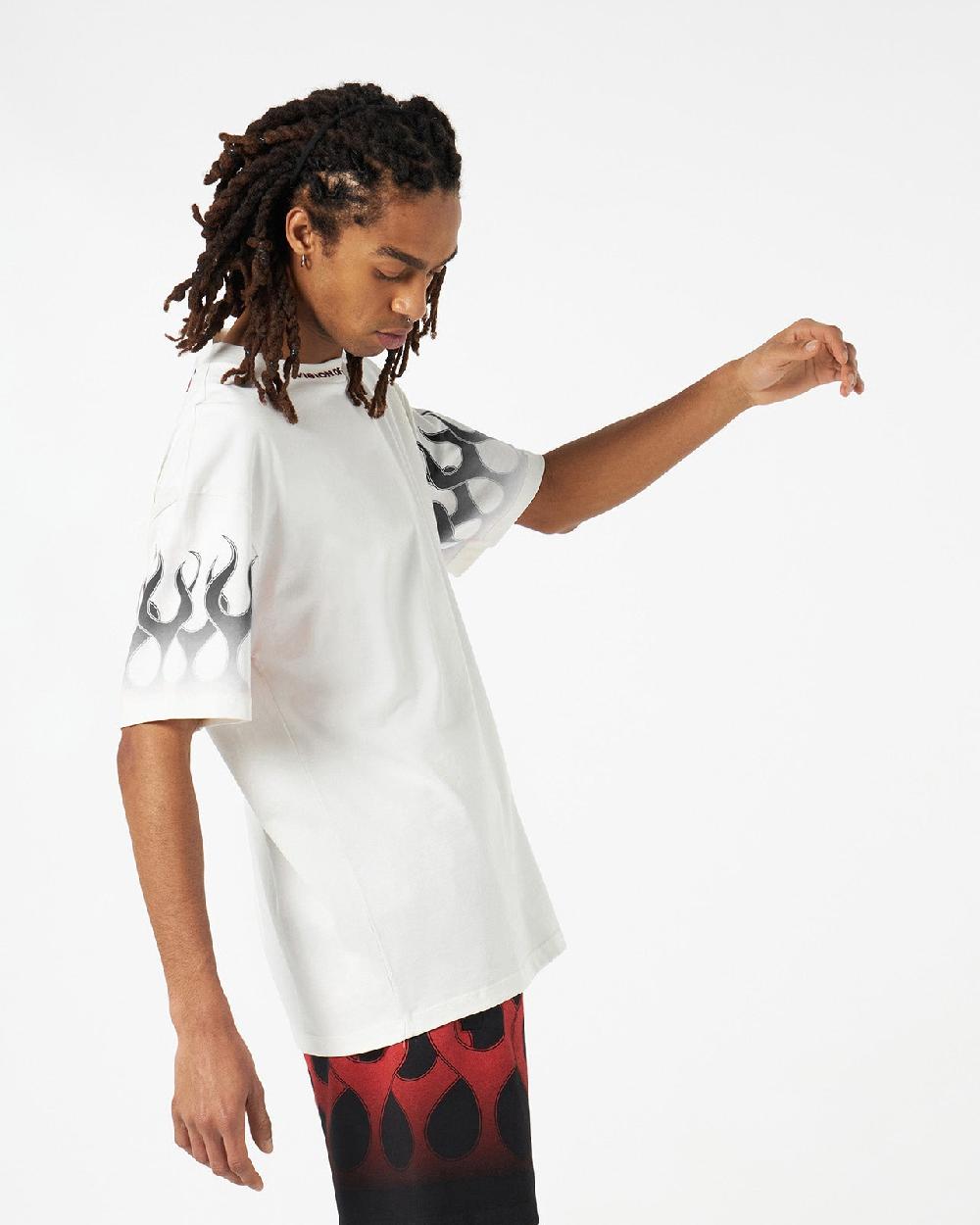 Vision Of Super WHITE T-SHIRT WITH BLACK FLAMES