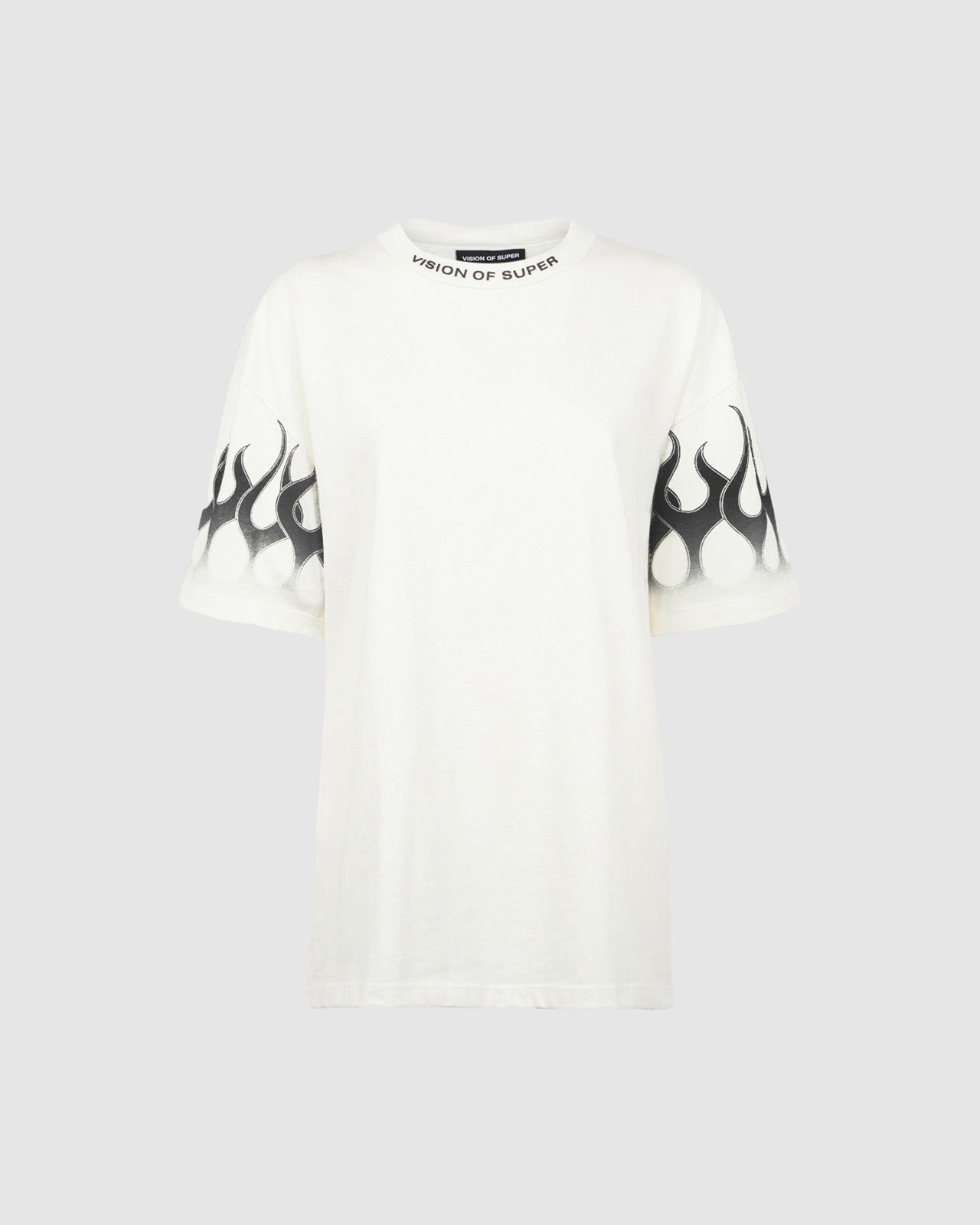Vision Of Super WHITE T-SHIRT WITH BLACK FLAMES