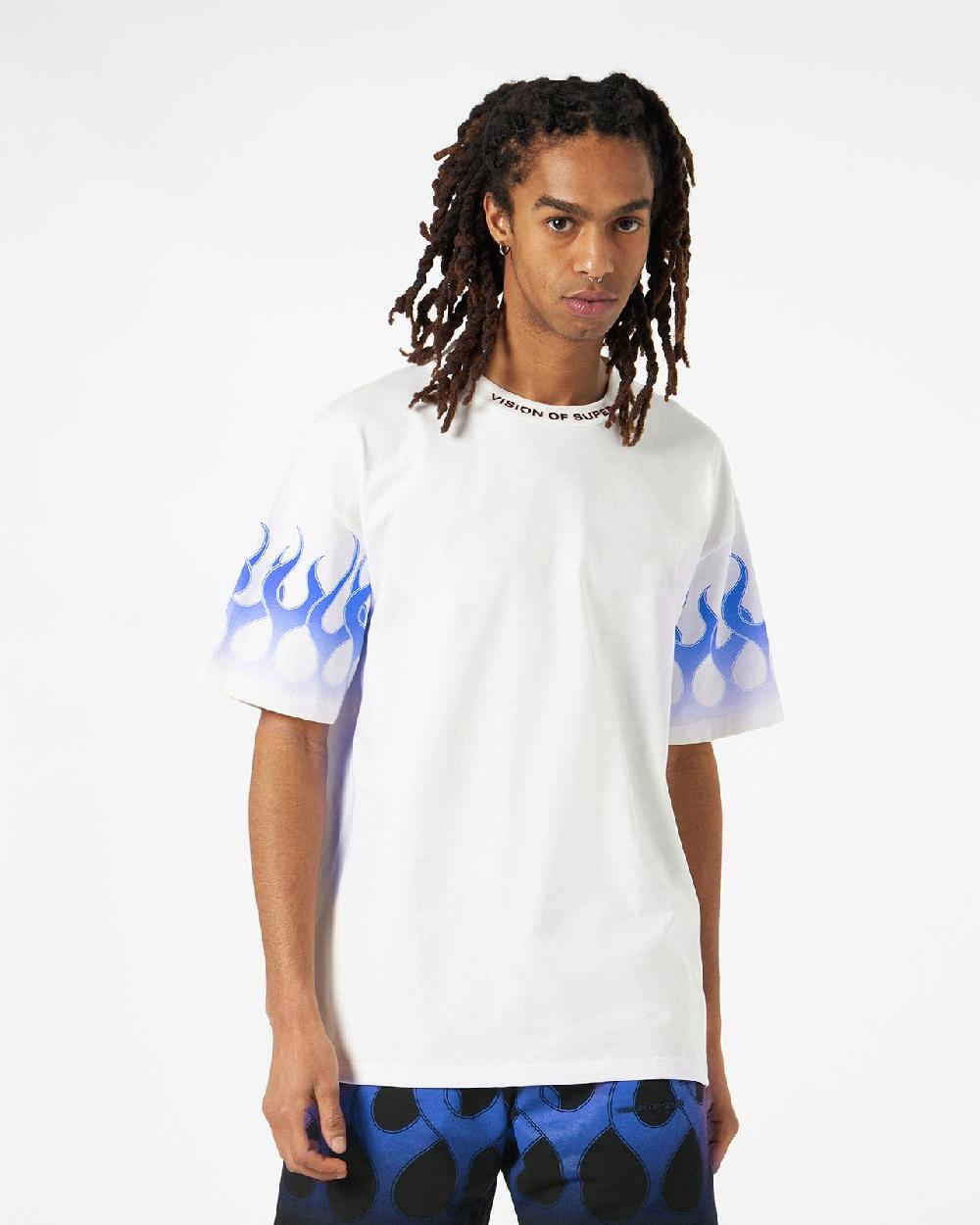 Vision Of Super WHITE T-SHIRT WITH BLUE FLAMES