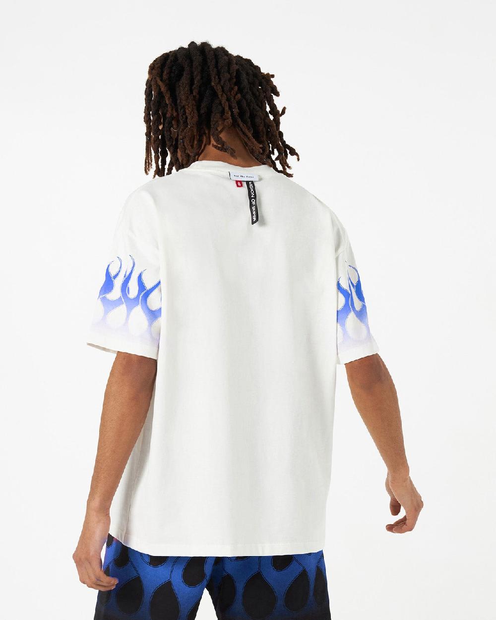 Vision Of Super WHITE T-SHIRT WITH BLUE FLAMES