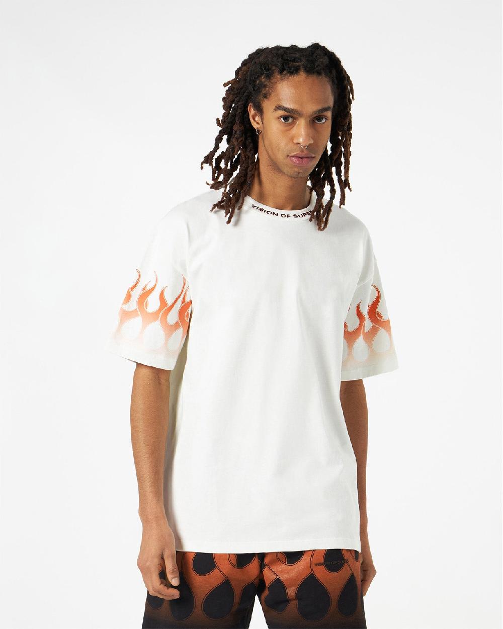 Vision Of Super WHITE T-SHIRT WITH ORANGE FLAMES