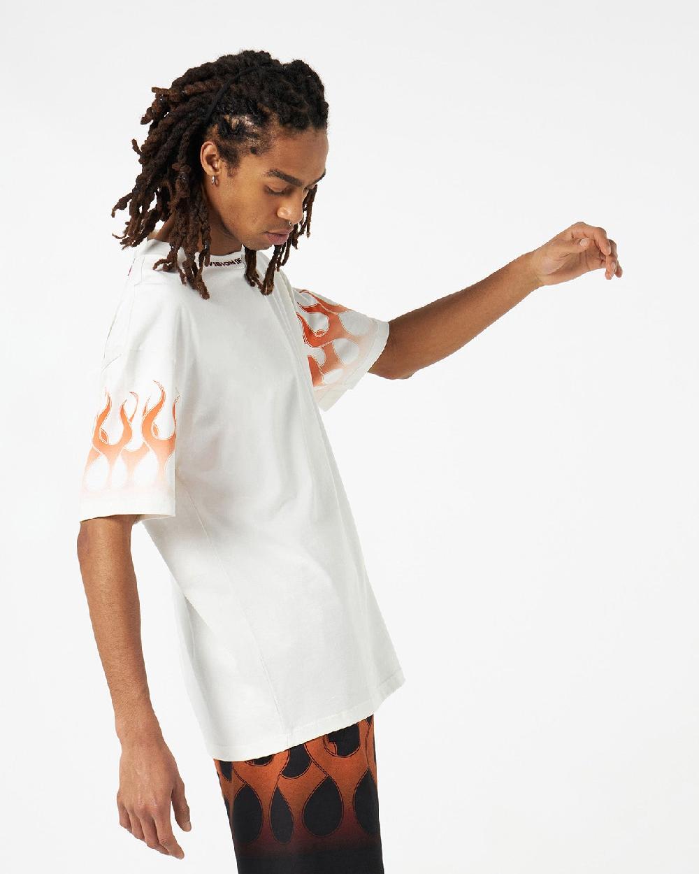 Vision Of Super WHITE T-SHIRT WITH ORANGE FLAMES