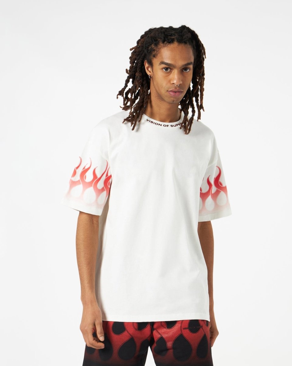 Vision Of Super WHITE T-SHIRT WITH RED FLAMES