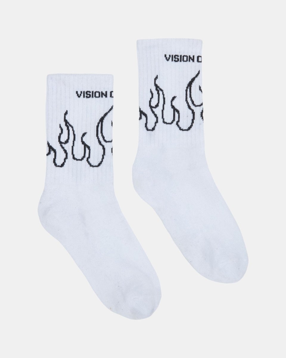 Vision Of Super WHITE SOCKS WITH BLACK OUTLINE FLAMES