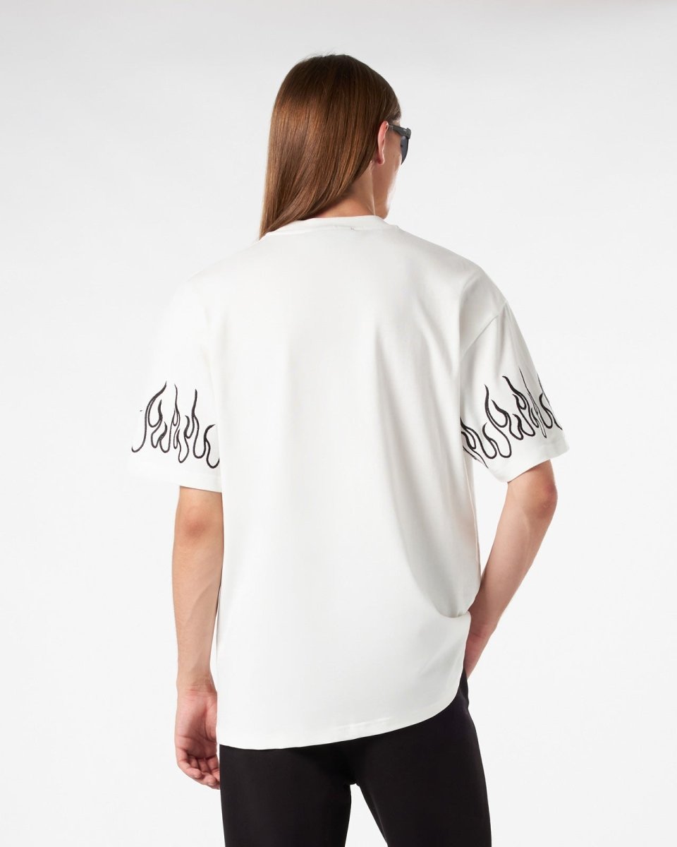 Vision Of Super WHITE T-SHIRT WITH BLACK EMBROIDERED FLAMES